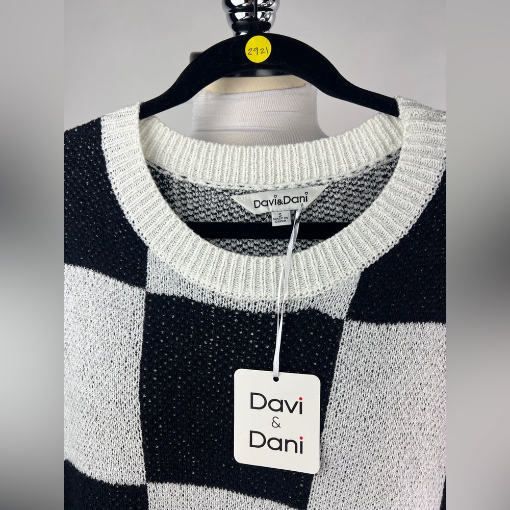 💚 2921. Oversized Checkered Stretchy Knit Sweatshirt - Picture 4 of 6
